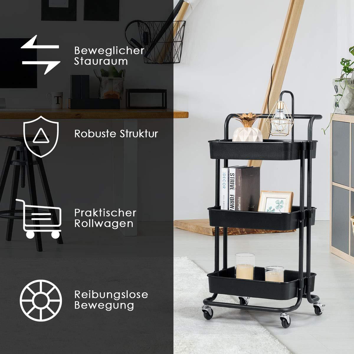 STORAGE TROLLEY Schwarz - Schwarz, Metall (42/87/35cm) - COSTWAY