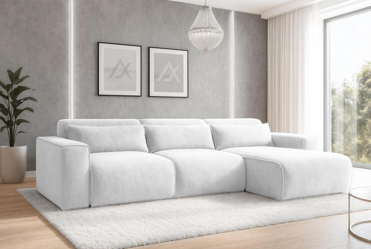 ECKSOFA L Form Ruyam Perlweiß 310/165/78 cm – Schlaffunktion Rechts - Schwarz/Weiß, Kunststoff/Textil (310/170cm) - AX Living