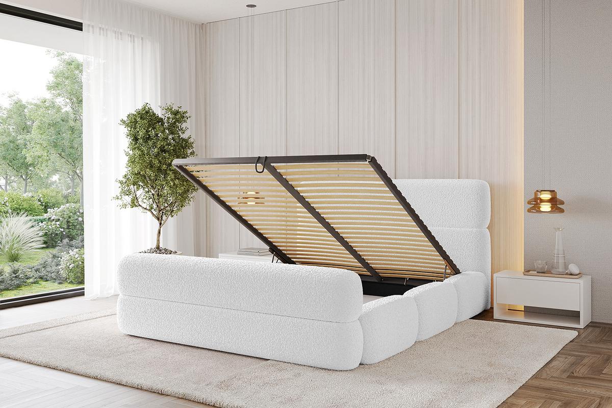 POLSTERBETT mit Bettkasten, Fußteil und Lattenrost, Boxbett ohne Matratze - ELVA-Z 180x200 Weiß - Weiß, Holzwerkstoff/Textil (180/200cm) - ALTDECOR