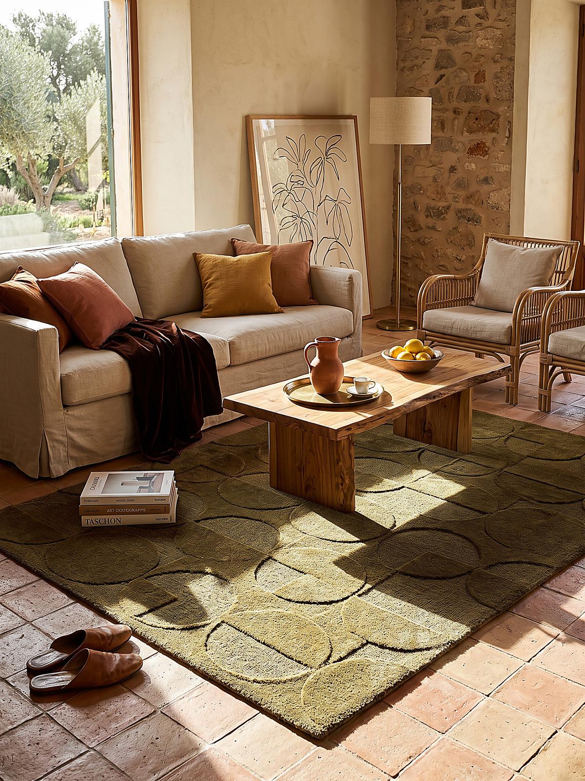 WOLLTEPPICH handgetuftet DEBEN, Kreis-Geometrie, Olivgrün, 160 x 230 cm - Grün, Textil (160/230cm) - KADIMA DESIGN