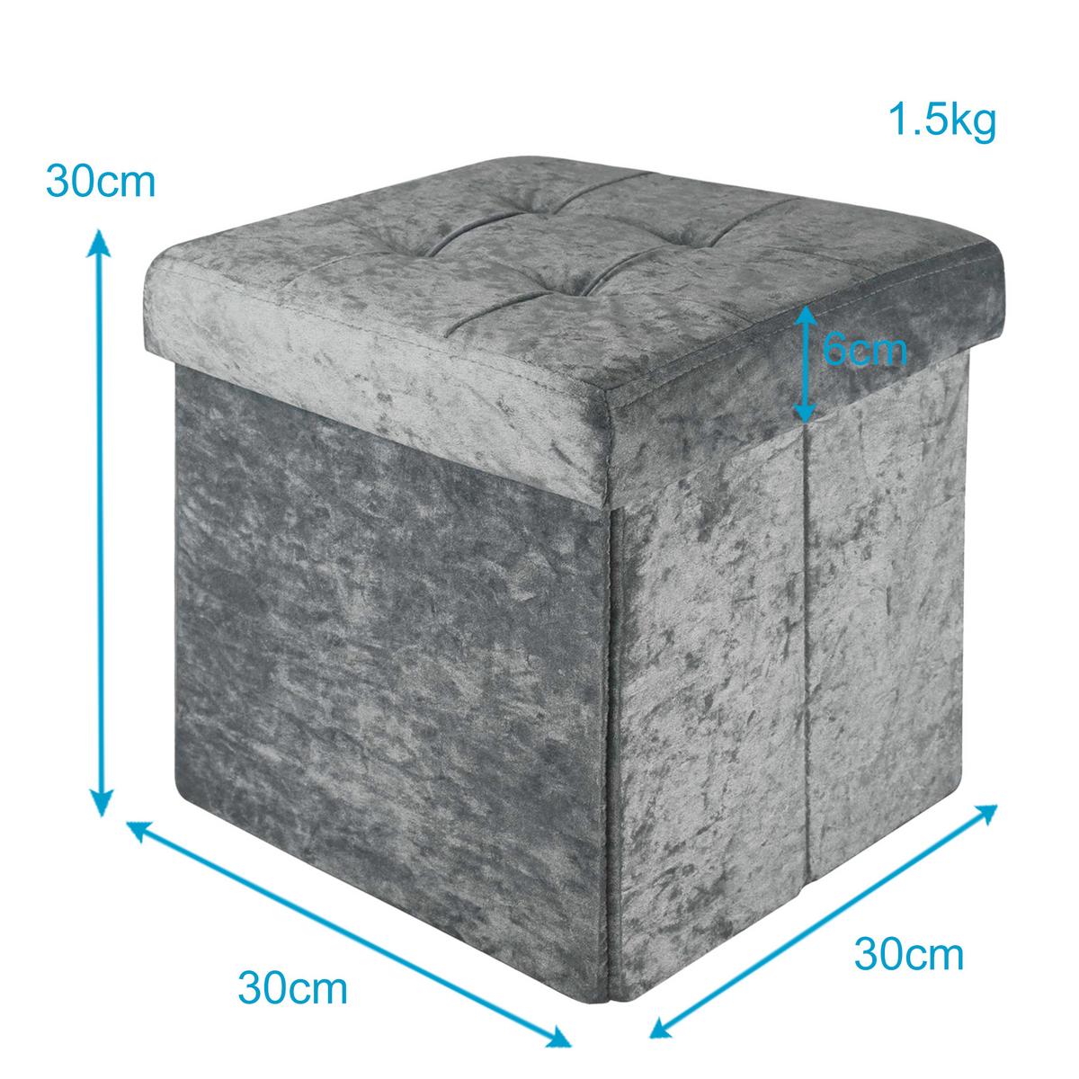 SITZHOCKER Faltbar mit Samtbezug 30/30/30 cm (Grau) - Grau, Karton (30/30/30cm) - Intirilife