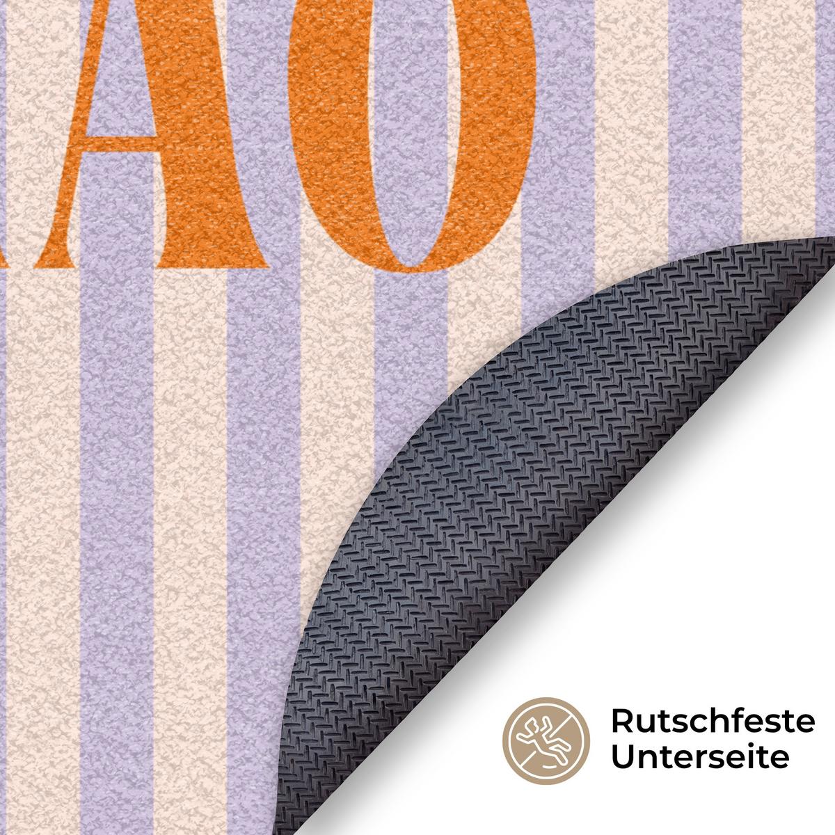 FUSSMATTE Ciao - Zitat - Pastell - Streifen Schmutzfangmatte 120x120 cm - Flieder, Kunststoff (120/0.4cm) - MuchoWow