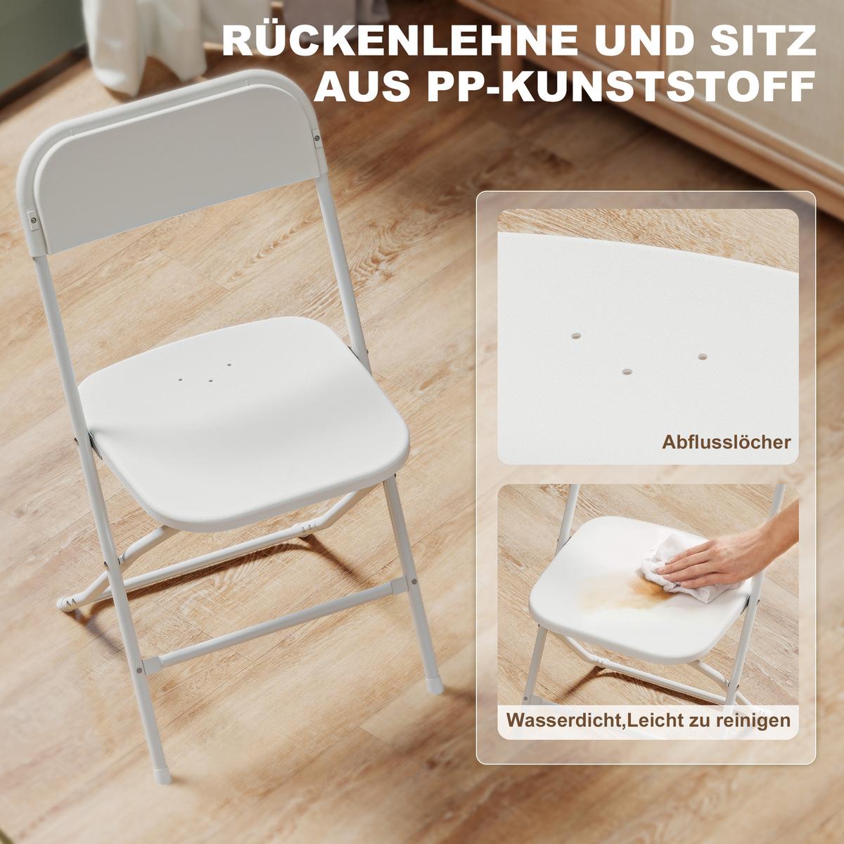 KLAPPSTÜHLE 6er Set Kunststoff Stahl Weiß - Weiß, Kunststoff/Metall (45/79.5/49cm) - HOMCOM