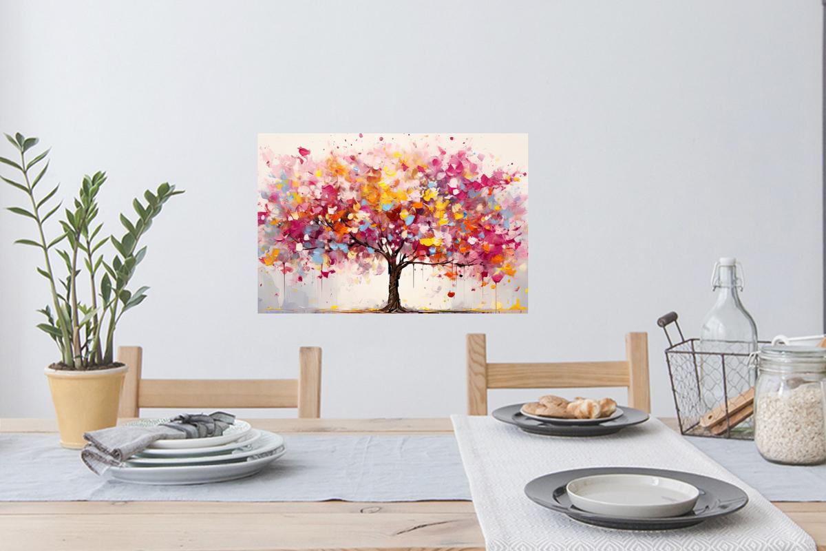 WANDTATTOO Aquarell - Baum - Kunst - Abstrakt Deko Wohnzimmer 60x40 cm - Multicolor, Kunststoff (60/40/0.1cm) - MuchoWow