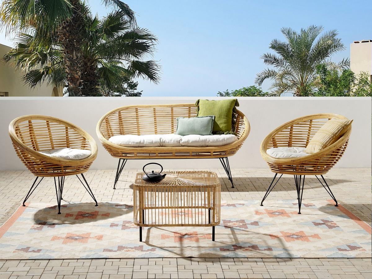 4-SITZER LOUNGE SET Rattan Natürlich Maratea/Cesenatico - Naturfarben, Naturmaterialien - Beliani