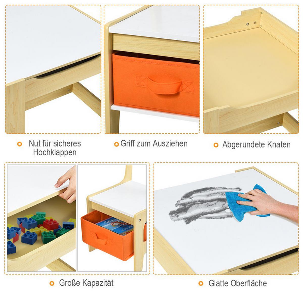 KINDERSITZ‑SET mit Stuhl natur(3-tlg) - Naturfarben, Holzwerkstoff (62/48/62cm) - COSTWAY
