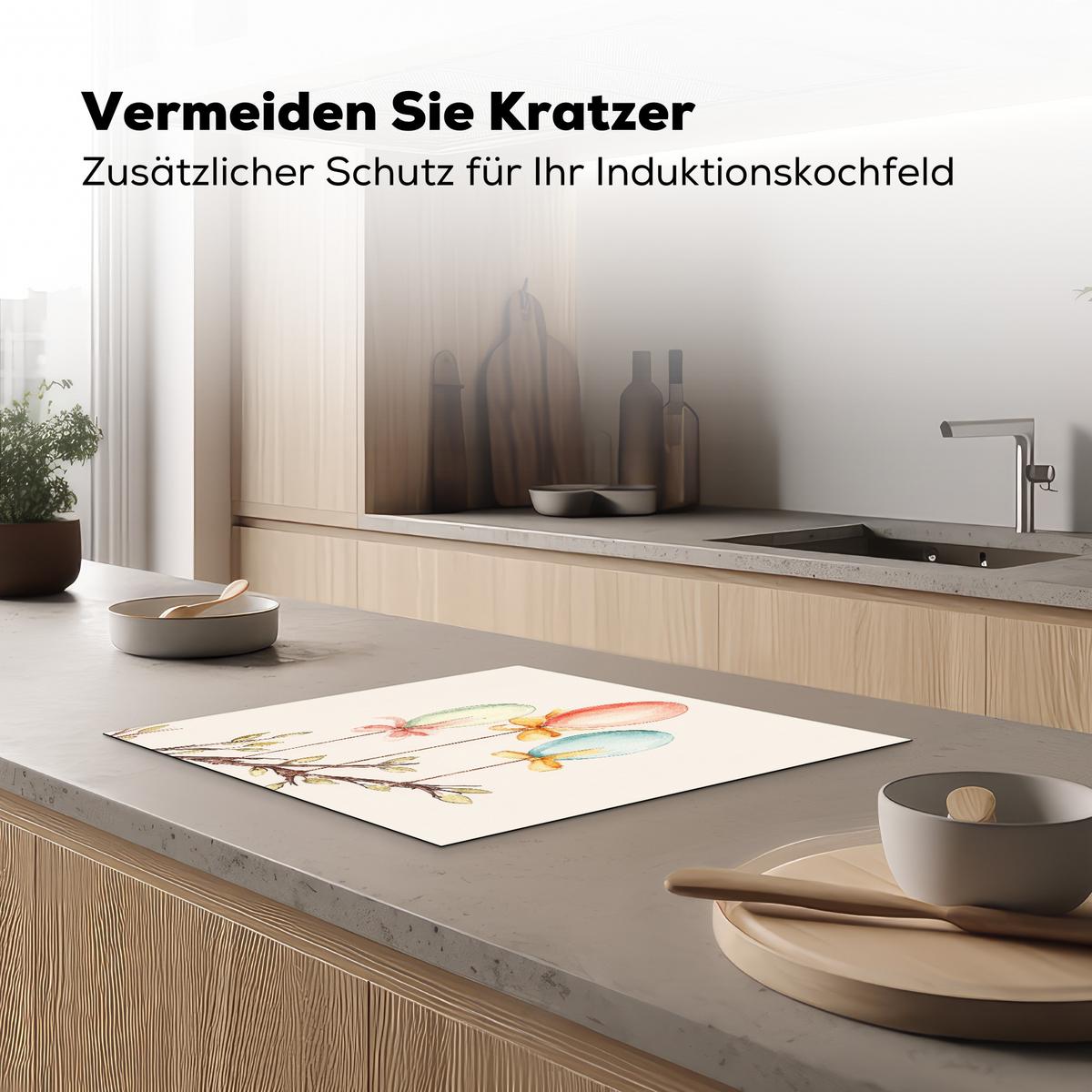 HERDABDECKPLATTE Osterkuchen - Schleife - Eier Herdabdeckung Induktionsfeld 60x52 cm - Creme, Kunststoff (60/52/0.2cm) - MuchoWow