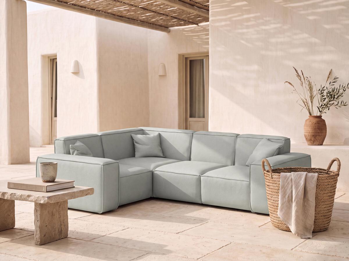GARTENECKSOFA Lorento Outdoor in L-Form, Universell, Hellgrau Kunstleder 251/73/186 cm - Hellgrau, Textil (251/73/186cm) - WFL GROUP