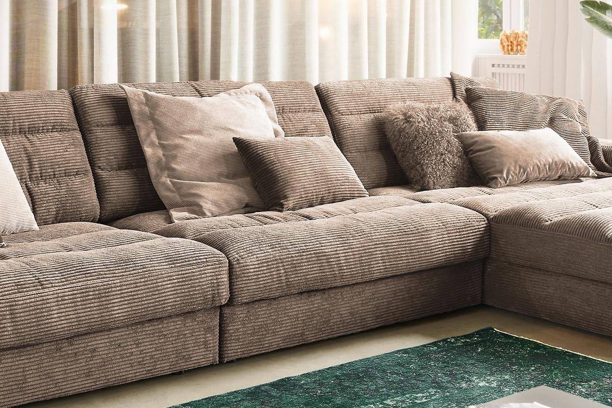 ECKSOFA XL LANA Taupe Cord - Taupe/Schwarz, Textil (416/205cm) - KAWOLA