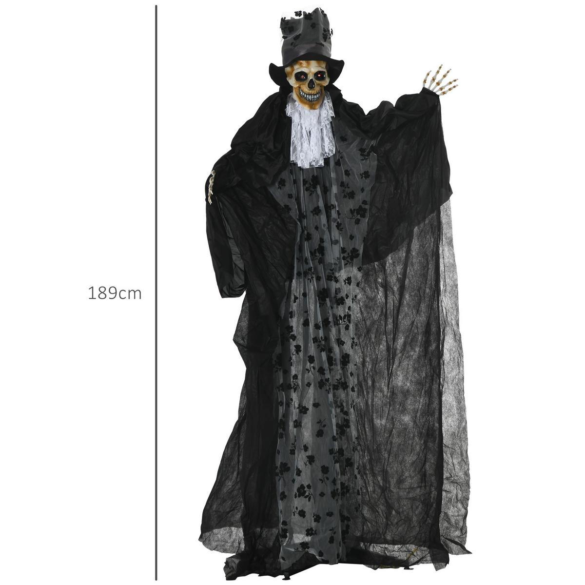 183CM Halloween-Dekoration Gespenst Bräutigam In Lebensgröße Augenglühen - Schwarz, Kunststoff (65/189/115cm) - Outsunny