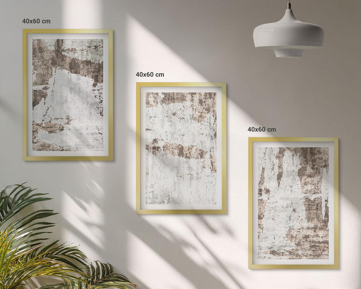 BILDER SET 3er Set - 40x60 cm Goldrahmen - Abstrakte Muster, weiß, braun - Goldfarben, Kunststoff (40/60cm) - TULUP