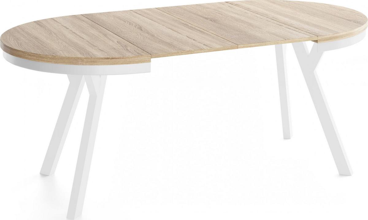 ESSTISCH Vero Neo Weiß rund ausziehbar verlängerbar, Eiche Sonoma Hellbraun 100-200/100/77 cm - Weiß/Sonoma Eiche, Holz/Holzwerkstoff (100/200/77cm) - WFL GROUP