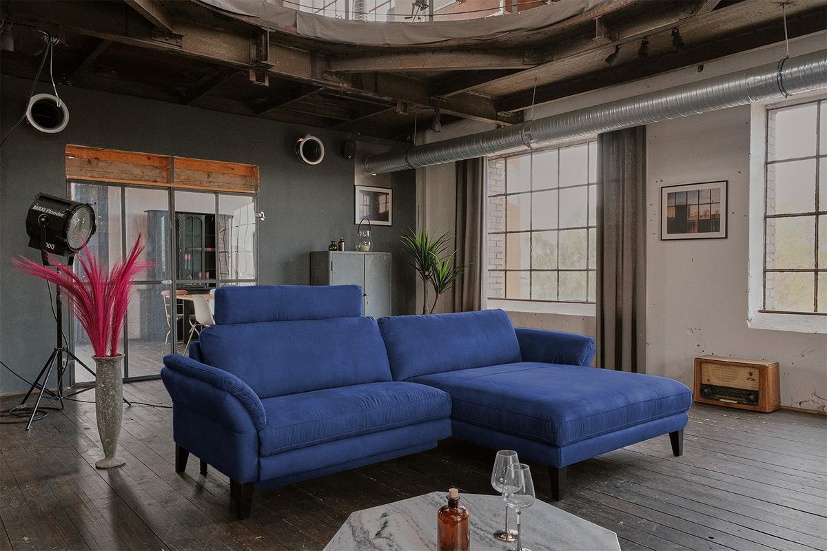 ECKSOFA MIT MOTORISCHER RELAXFUNKTION MALTA Blau Webstoff Relaxfunktion - Blau/Schwarz, Buchenholz/Textil (302/175cm) - KAWOLA