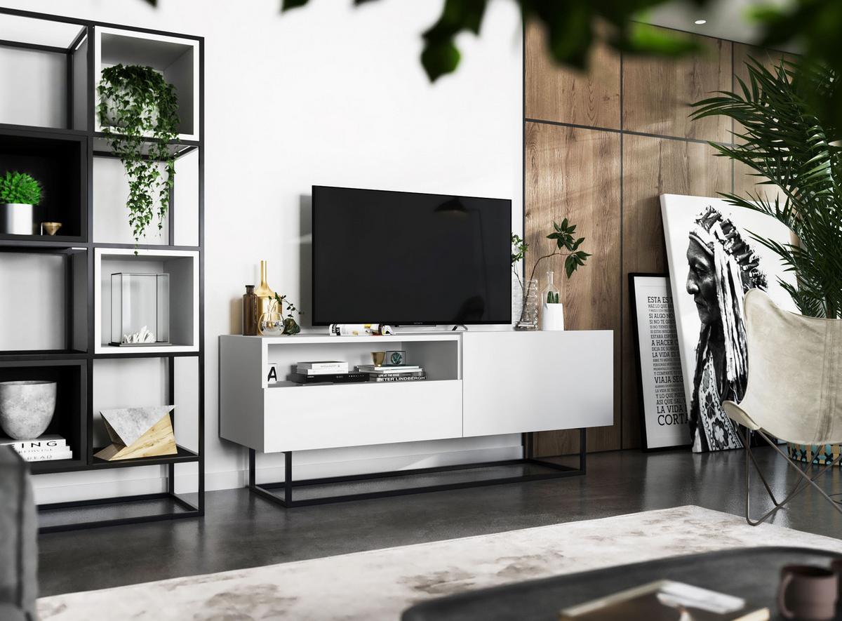 TV-SCHRANK Enjoy Weiß matt mit Metallrahmen Schublade 120 cm - Schwarz/Weiß, Holzwerkstoff/Metall (120/46/35cm) - Meble Lindner