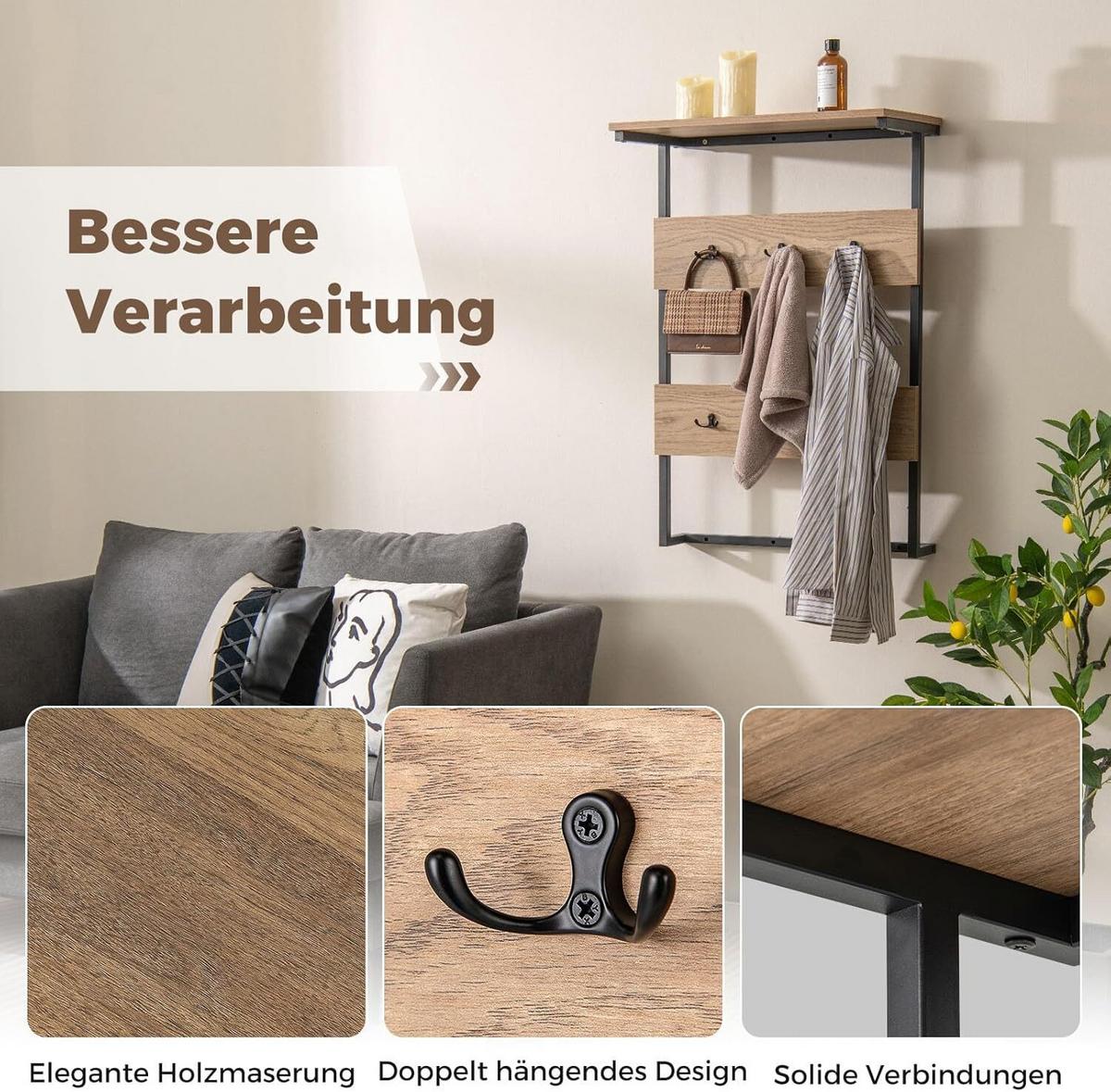 WANDGARDEROBE 88cm Braun - Braun, Metall (60/88/30cm) - COSTWAY