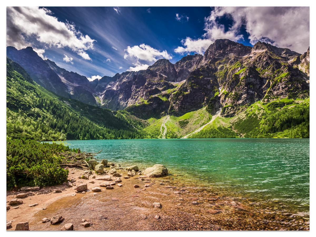 FOTOTAPETE Morskie Oko See Berge Landschaft 3D 450x315 - Türkis/Braun, Papier (450/315cm) - Muralo
