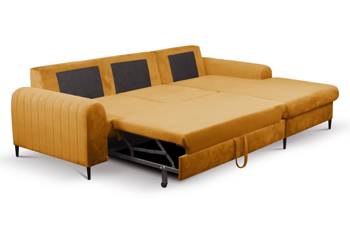 ECKSOFA VERONA R-S Gelb Velours-Stoff mit Schlaffunktion - Gelb, Holz (251/164cm) - MASSENO