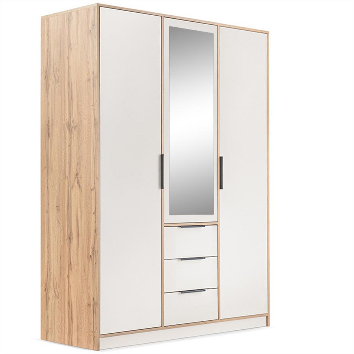 DREHTÜRENSCHRANK Livo mit 3 Türen und 3 Schubladen, mit Schrankaufsatz, kaschmir+eiche Wotan, 150 cm - Kaschmir/Eiche Wotan, Holzwerkstoff (150/245/57cm) - Beautysofa