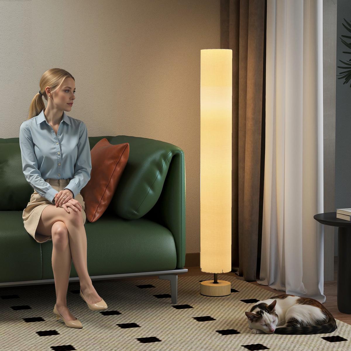 STEHLAMPE Leinen Beige - Beige, Textil (15/15/120cm) - HOMCOM