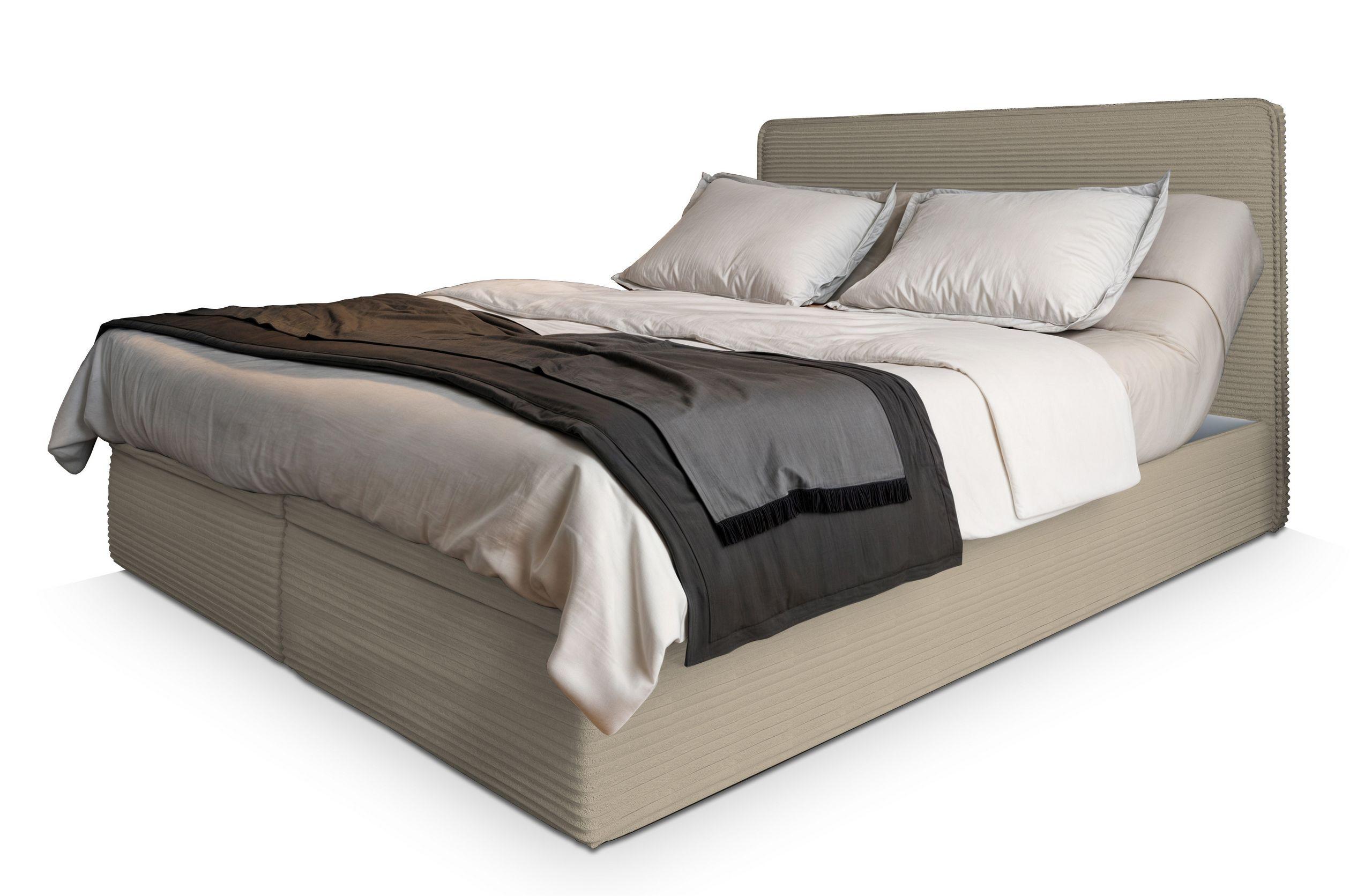 BOXBETT ASTOR 180x200 cm mit Matratze und Topper - Beige - Beige, Holz (180/200cm) - MASSENO