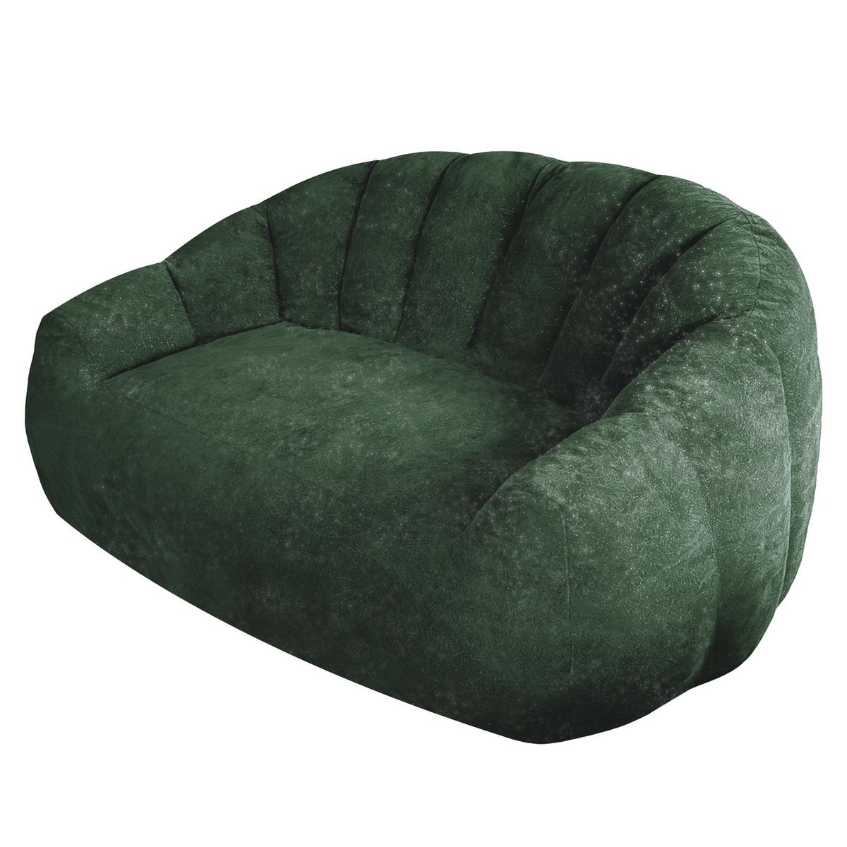 2-SITZER SOFA aus Flanell mit skulpturaler Wellen-Rückenlehne - Grün, Textil (140/61/98cm) - Urban Meuble