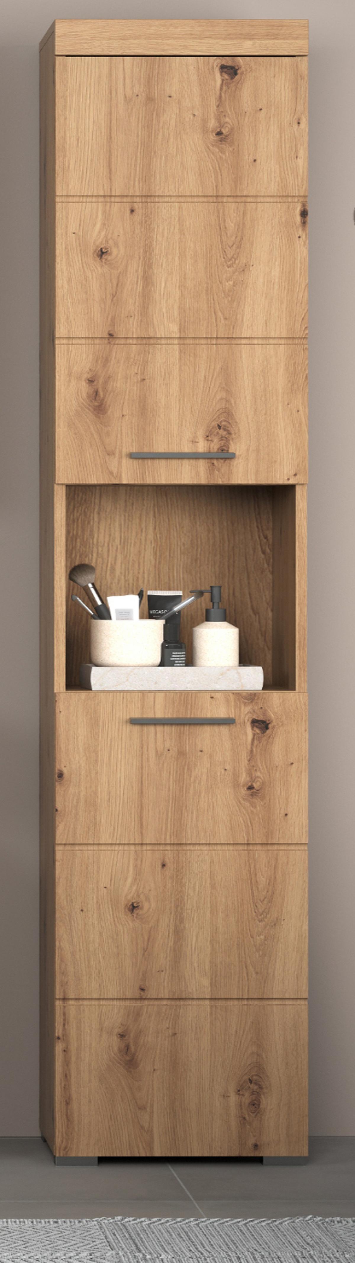 HOCHSCHRANK Asteiche 37 x 190 cm, Badschrank 2-türig - Eichefarben, Holzwerkstoff/Kunststoff (37/190/31cm) - Top.Furn