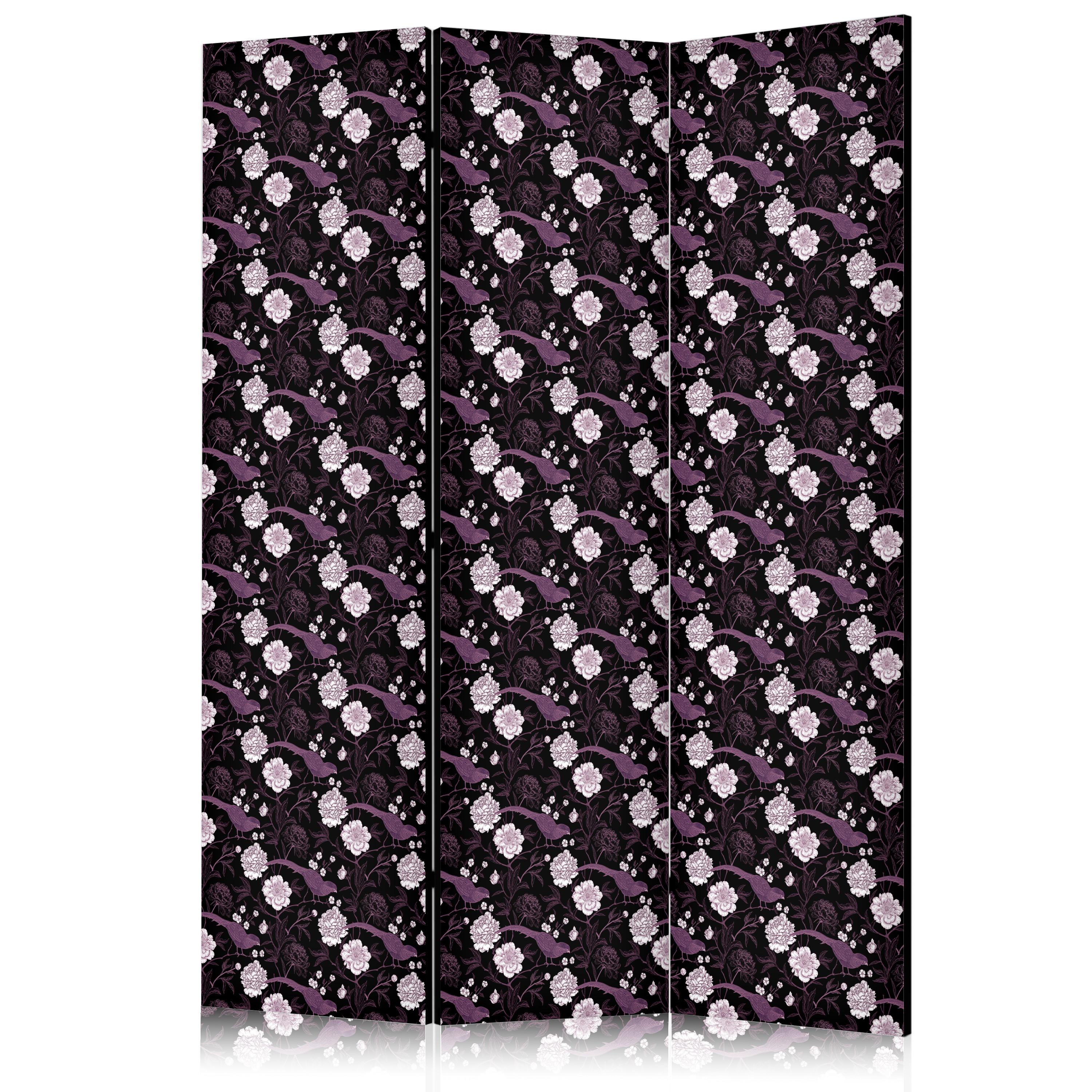 PARAVENT Beidseitig Bedruckter 3-tlg 135x172 cm V gel und Pfingstrosen - Schwarz, Holz/Textil (135/172/3cm) - Muralo