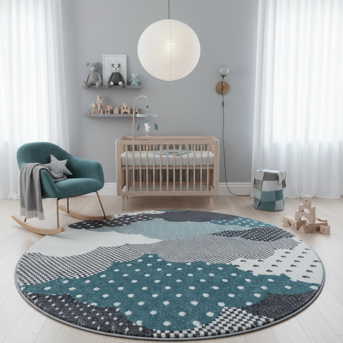 KINDERTEPPICH COGNE, mit Wolken-Motiv, Blau, Ø 120 cm - Blau, Textil (120/120cm) - KADIMA DESIGN