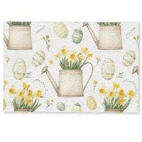 FUSSMATTE Gießkanne - Blumen - Eier Teppichmatte 60x40 cm - Gelb/Weiß, Kunststoff (40/60cm) - MuchoWow