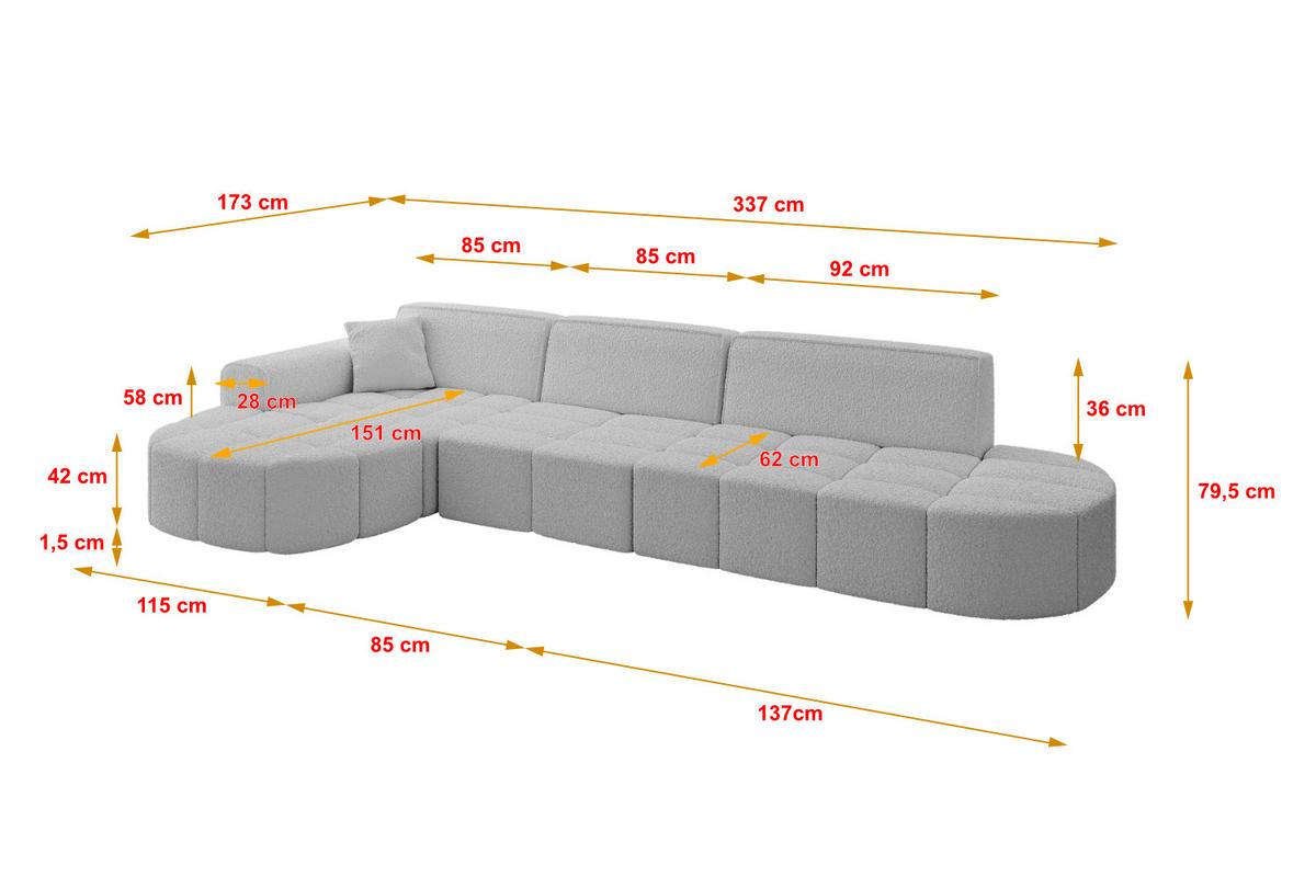 ECKSOFA Ottomane Links LIVO-L2 - 337x173x79,5 cm Hellgrau - Hellgrau, Holzwerkstoff/Textil (337/173cm) - ALTDECOR