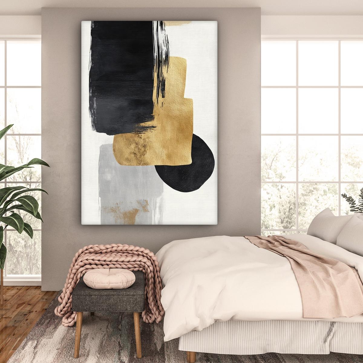 LEINWANDBILD Gold - Rechtecke - Kreise - Abstrakt Deko Groß 90x140 cm - Weiß, Textil (90/140cm) - MuchoWow