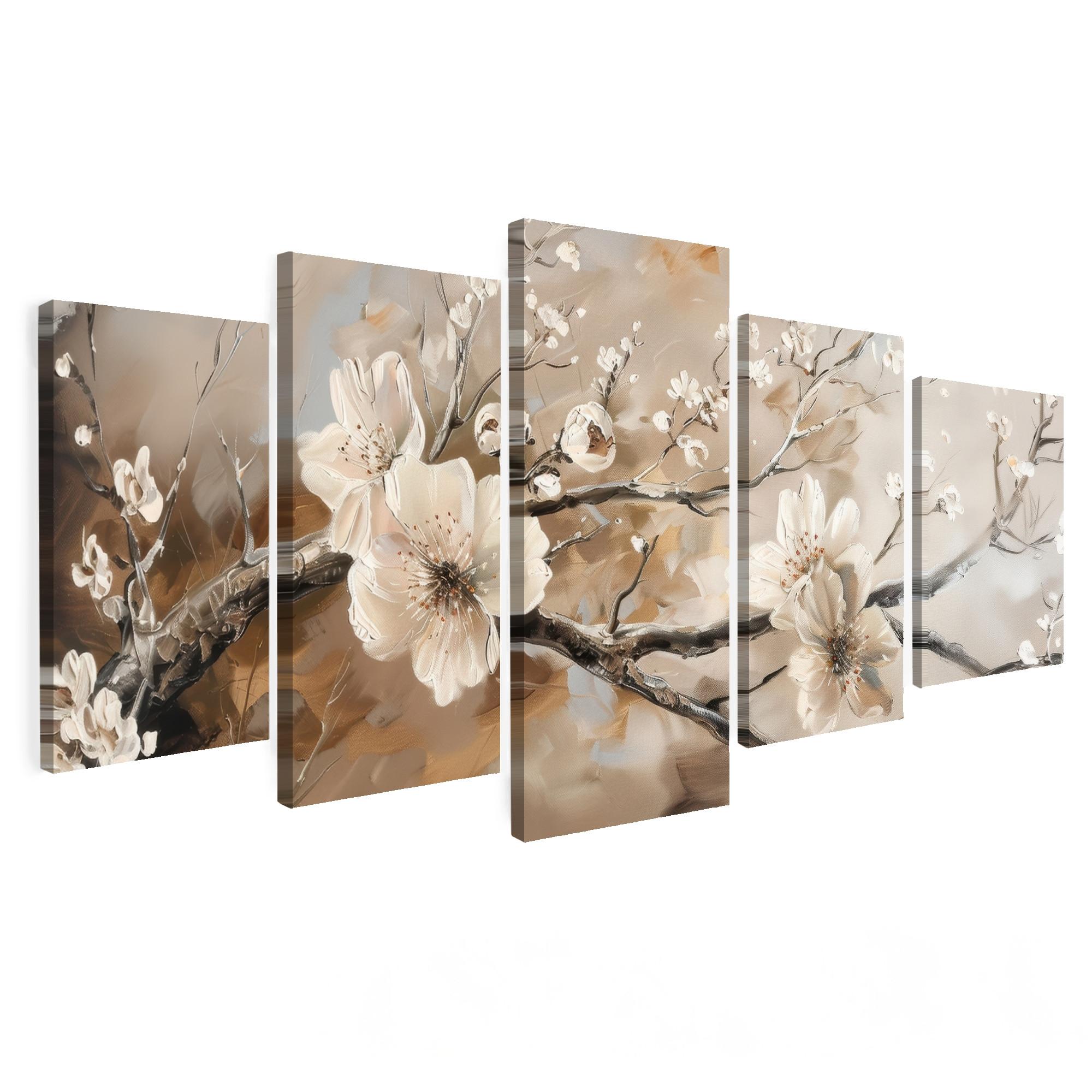 LEINWANDBILD 5er Set Blüte - Beige - Abstrakt - Blumen 100x50 cm - Hellbraun, Textil (100/50cm) - MuchoWow