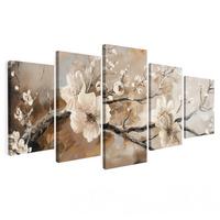 LEINWANDBILD 5er Set Blüte - Beige - Abstrakt - Blumen 100x50 cm - Hellbraun, Textil (100/50cm) - MuchoWow