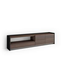 LOWBOARD, Dunkler Eiche und Schwarz, 207/37/50cm, mit Led - Dunkelbraun, Holzwerkstoff (207/50/37cm) - Skraut Home