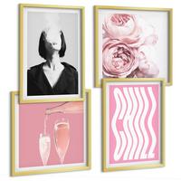 BILDER SET 4er Set - 50x50 cm & 40x60 cm Goldrahmen - Stilvolles Porträt mit Champagner - Goldfarben, Kunststoff (50/50cm) - TULUP
