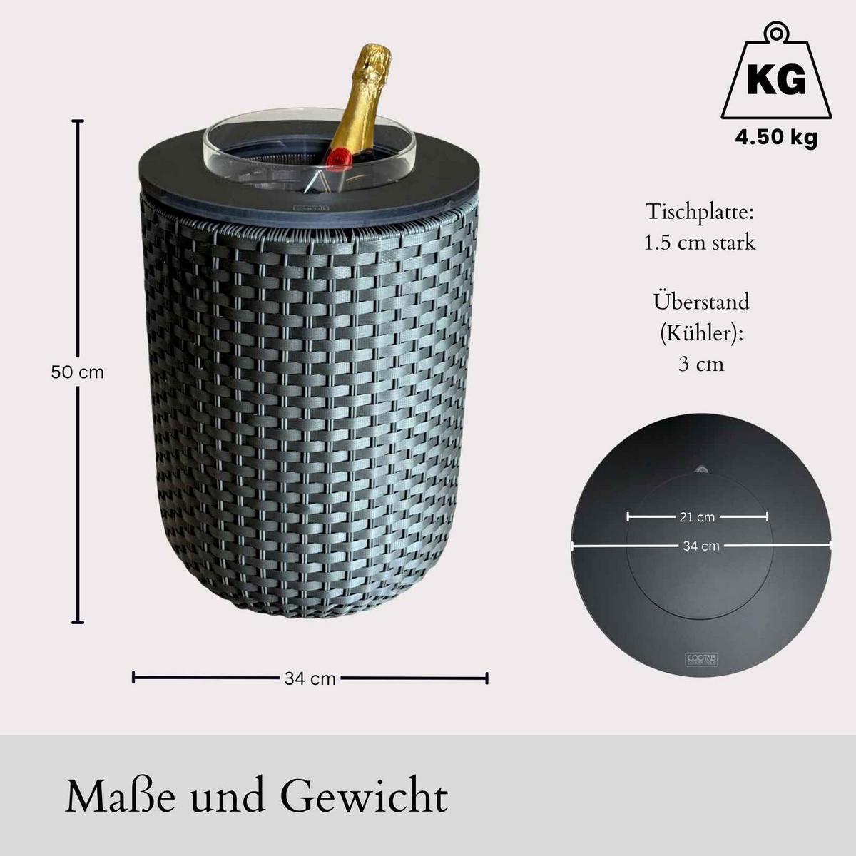 4-IN-1 LOUNGETISCH MIT ACRYL-KÜHLER London Anthrazit-Champagner 50 cm - Champagner/Anthrazit, Kunststoff (34/34/50cm) - COOTAB Cooler Table