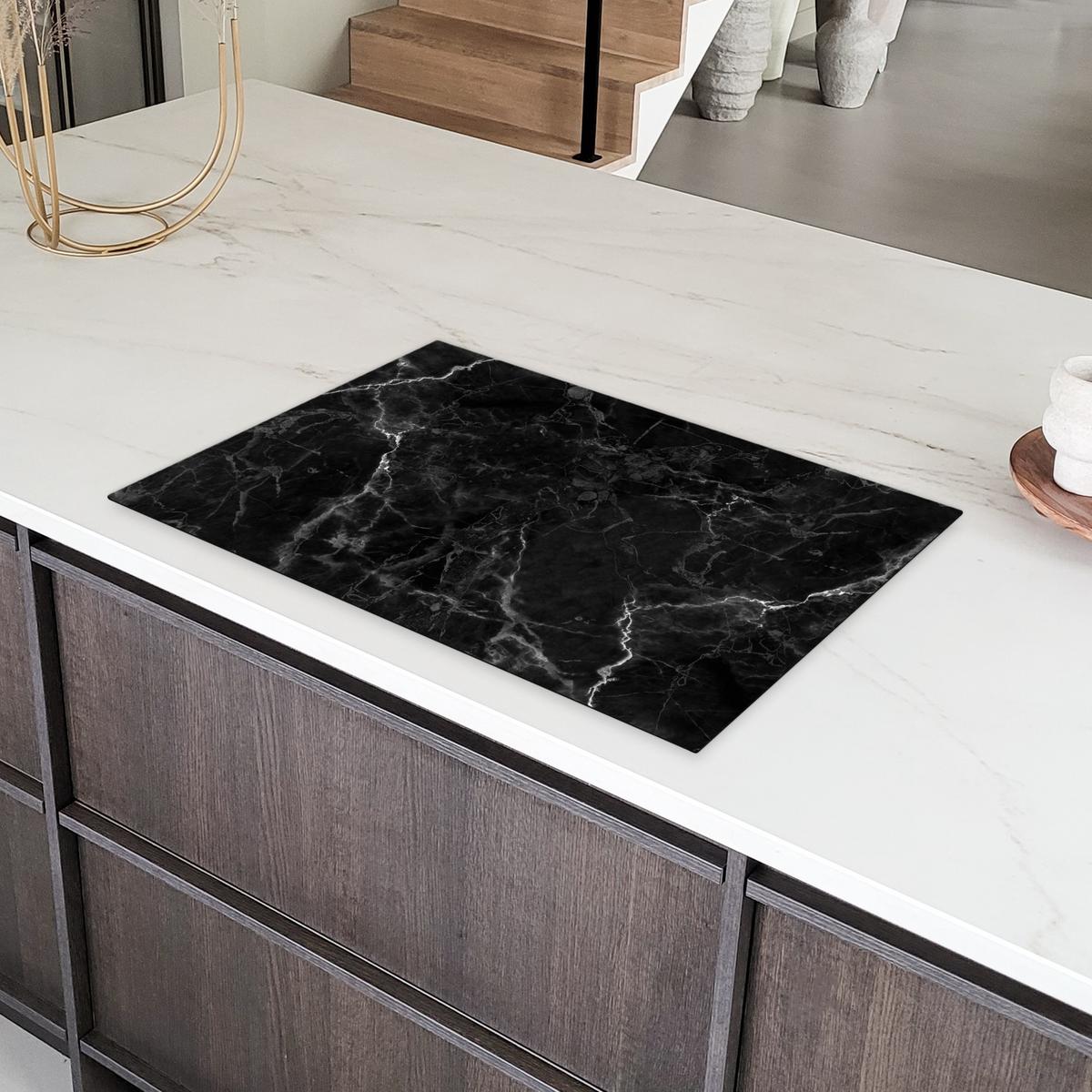 HERDABDECKPLATTE Marmor - Schwarz - Weiß - Textur - Marmoroptik Induktionsmatte 81x52 cm - Silberfarben, Kunststoff (81/52/0.2cm) - MuchoWow