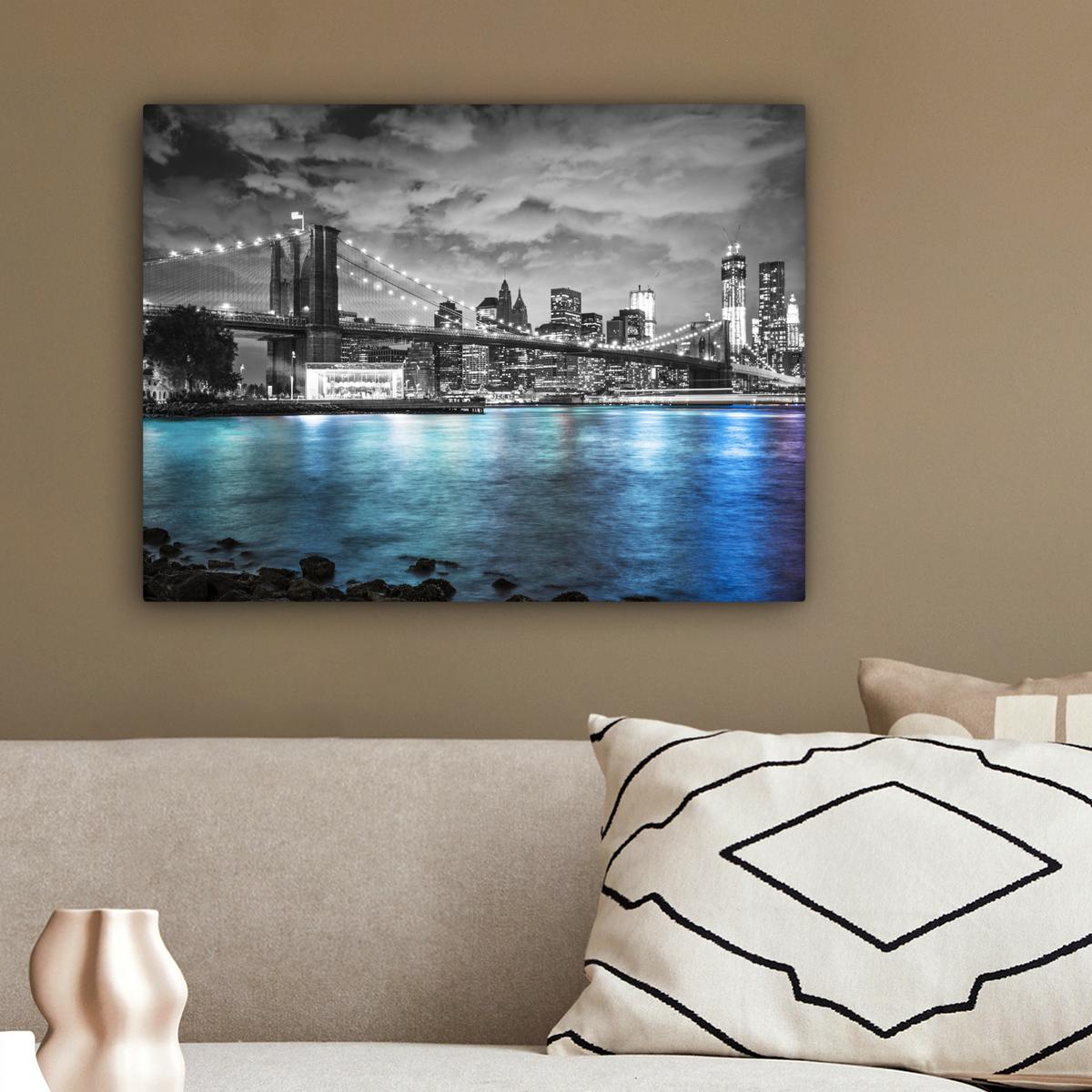 LEINWANDBILD New York - Skyline - Stadt - Blau Wandbild 40x30 cm - Blaugrau, Textil (40/30cm) - MuchoWow
