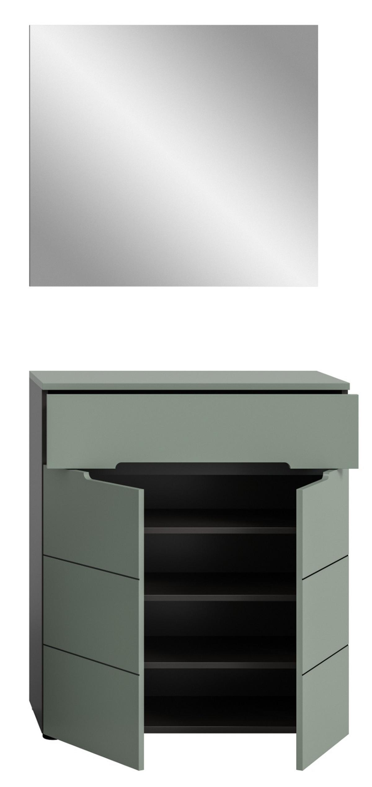 GARDEROBE-SET Salbei und grau, Garderobe 2-teilig, 80 x 190 cm, Soft-Close - Salbeigrün/Dunkelgrau, Holzwerkstoff/Kunststoff (80/190/37cm) - Inn.Furn