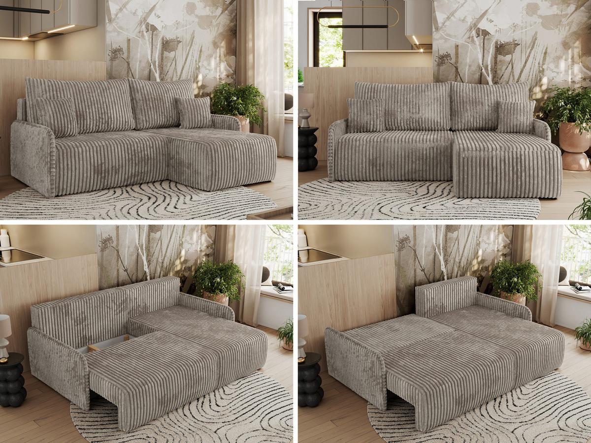 ECKSCHLAFSOFA ARPA L Hellbraun Cord - rechts - Hellbraun/Schwarz, Kunststoff/Textil (150/198cm) - MKS