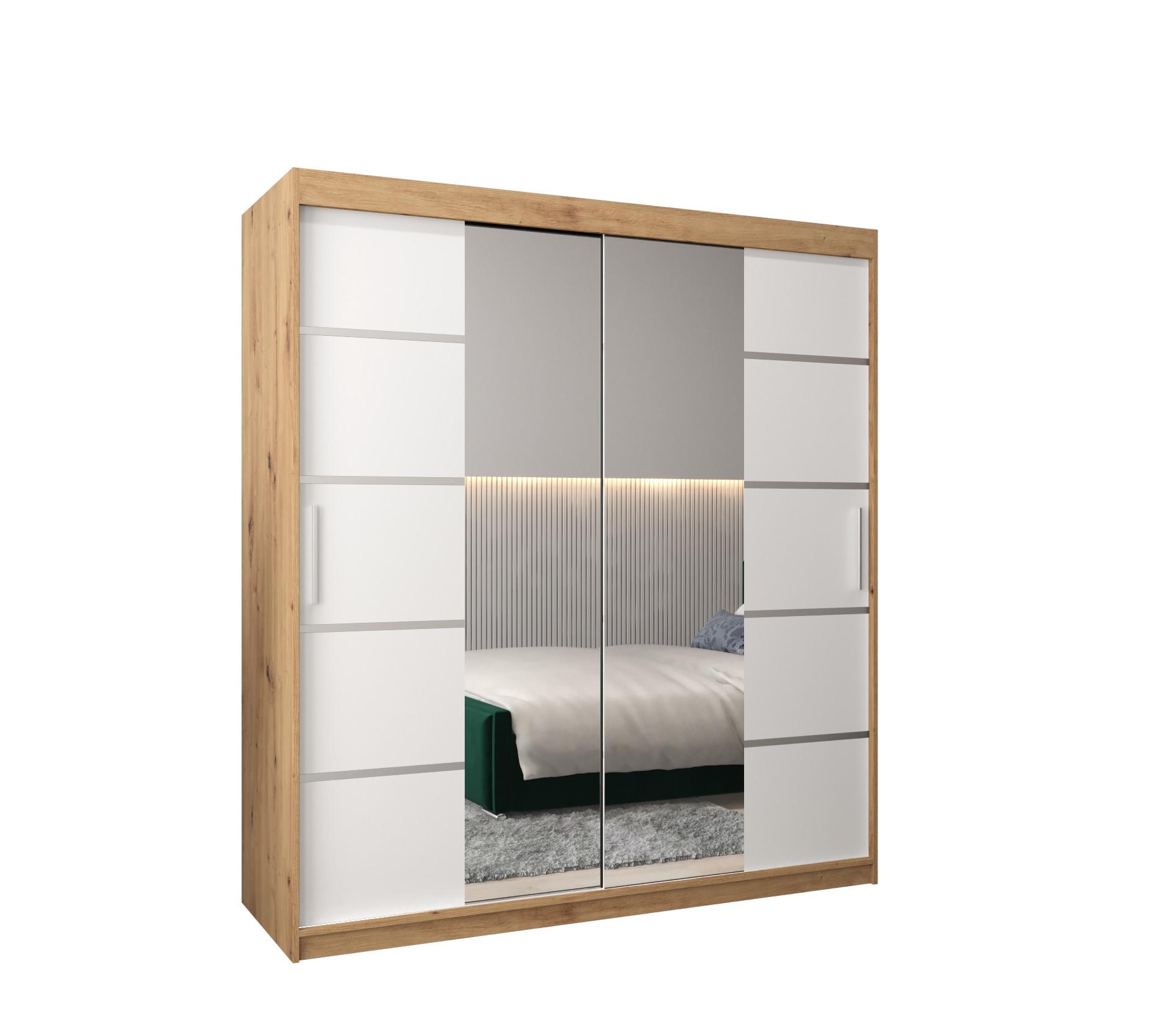 SCHWEBETÜRENSCHRANK 200/180/62 2-türig - Silberfarben/Weiß, Holz/Kunststoff (180/200/62cm) - MÖBEL KRYSPOL