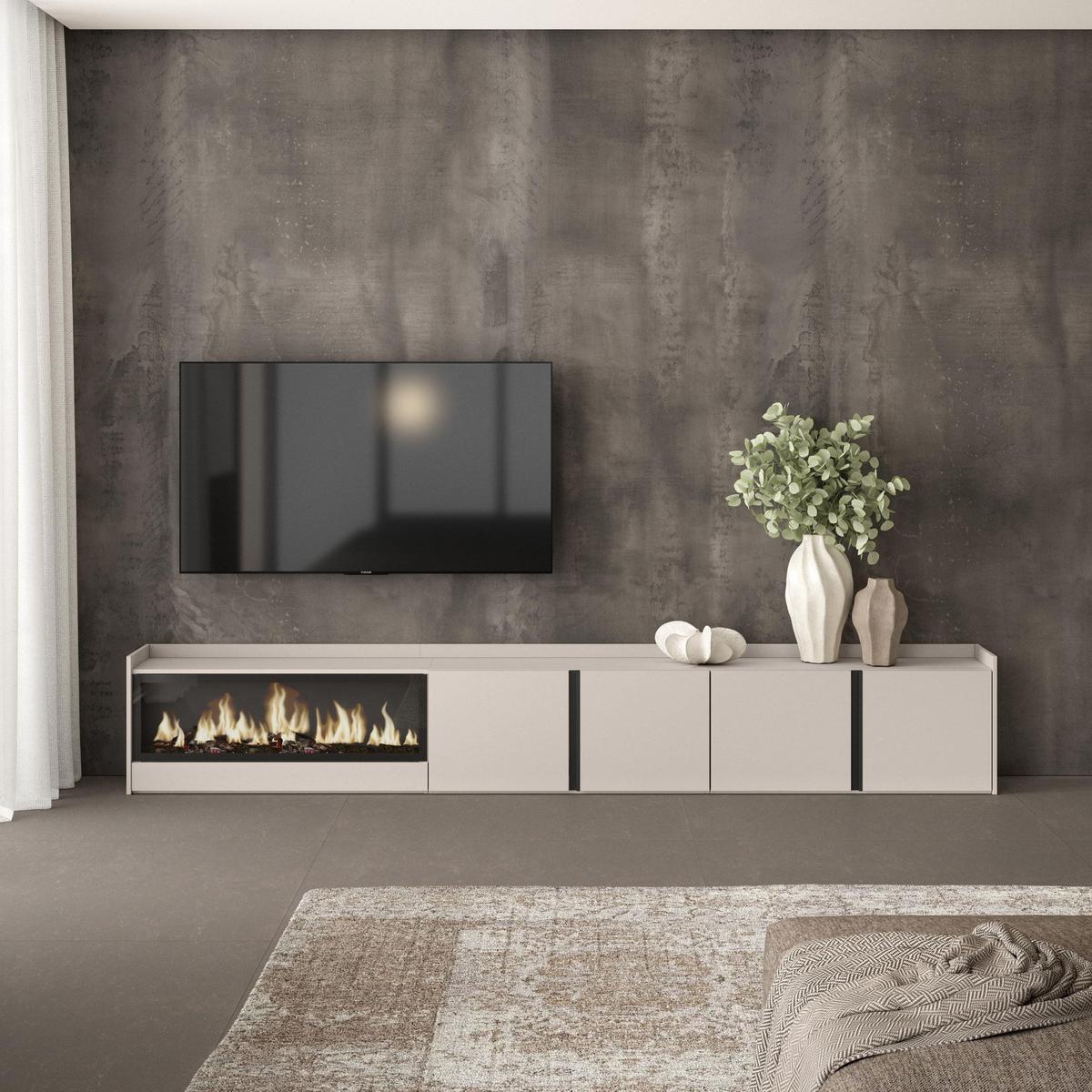 LOWBOARD, Beige, 315/35/50cm, Kamin mit Feuereffekt XXL - Beige, Holzwerkstoff (315/50/35cm) - Skraut Home