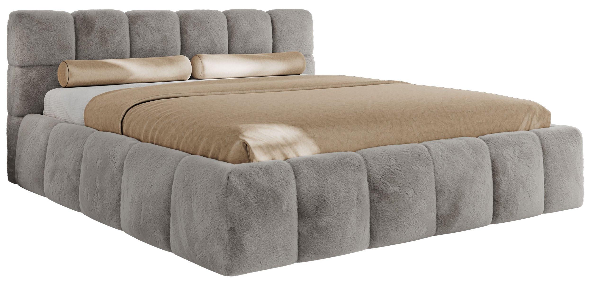 POLSTERBETT NIRA CLASSIC 200/200 - Hellgrau Plüsch - Schaum-Matratze - Hellgrau, Textil (200/200cm) - MKS