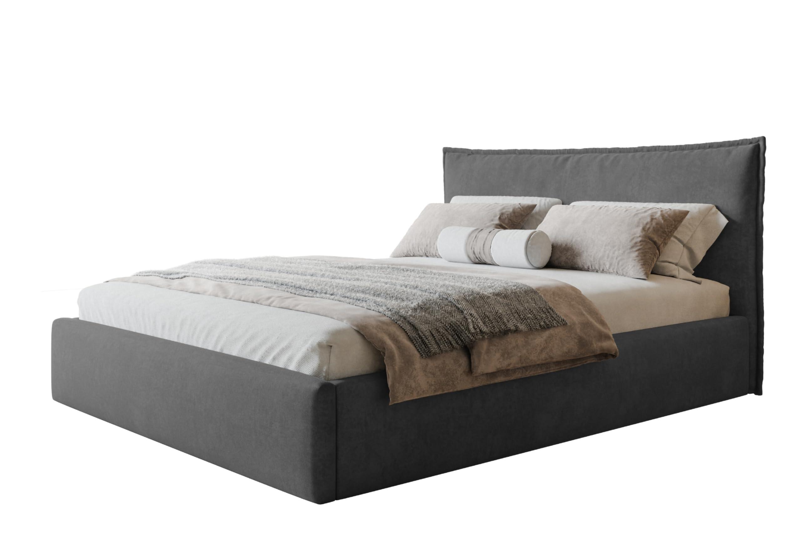 BETT 200x200 - Polsterbett mit Bettkasten und Metallrahmen - Modern Betten - Weicher Jasminstoff - Kollektion Rimini - Dunkelgrau - Dunkelgrau, Holz/Textil (200/200cm) - Alpi-Möbel