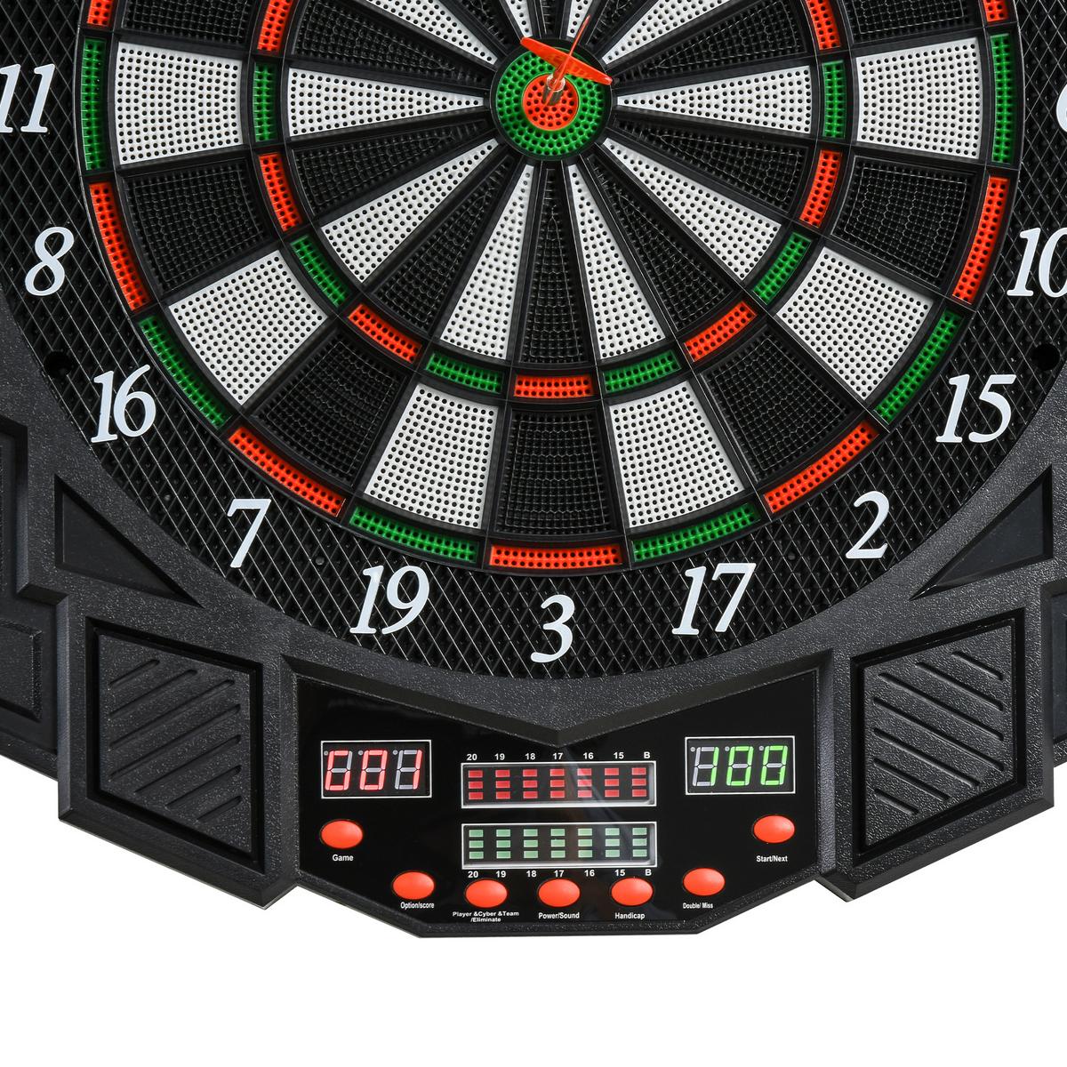 ELEKTRONISCHE Dartscheibe Dartboard mit Tür inkl. 4 LED 216 Spiele 12 Pfeile - Schwarz, Kunststoff (54.6/49cm) - HOMCOM