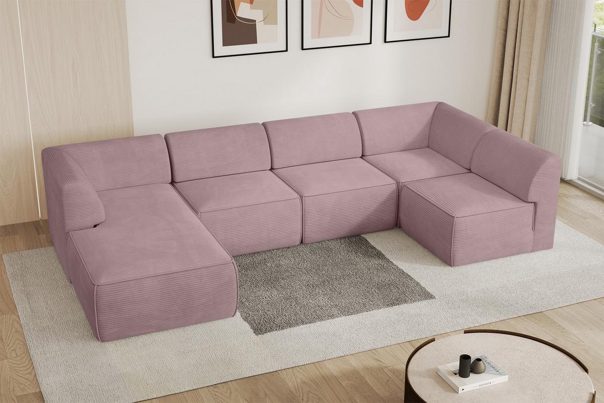 WOHNLANDSCHAFT Ottomane Links MOVO-L 345x180x78 cm Rosa Cord - Rosa, Holzwerkstoff/Kunststoff (345/78/180cm) - ALTDECOR