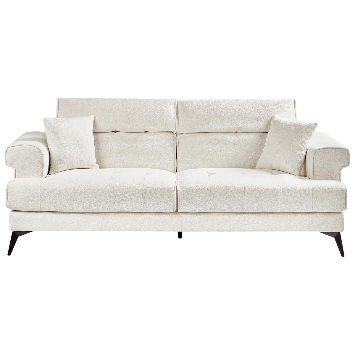 3-SITZER-SOFA Bouclé Weiß Skive - Weiß, Textil (214/88/85cm) - Beliani