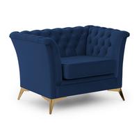 CHESTERFIELD-SESSEL Whitby Marineblau Samt mit goldenen Füßen - Goldfarben/Dunkelblau, Holz/Textil (116/78/82cm) - S-Style Möbel