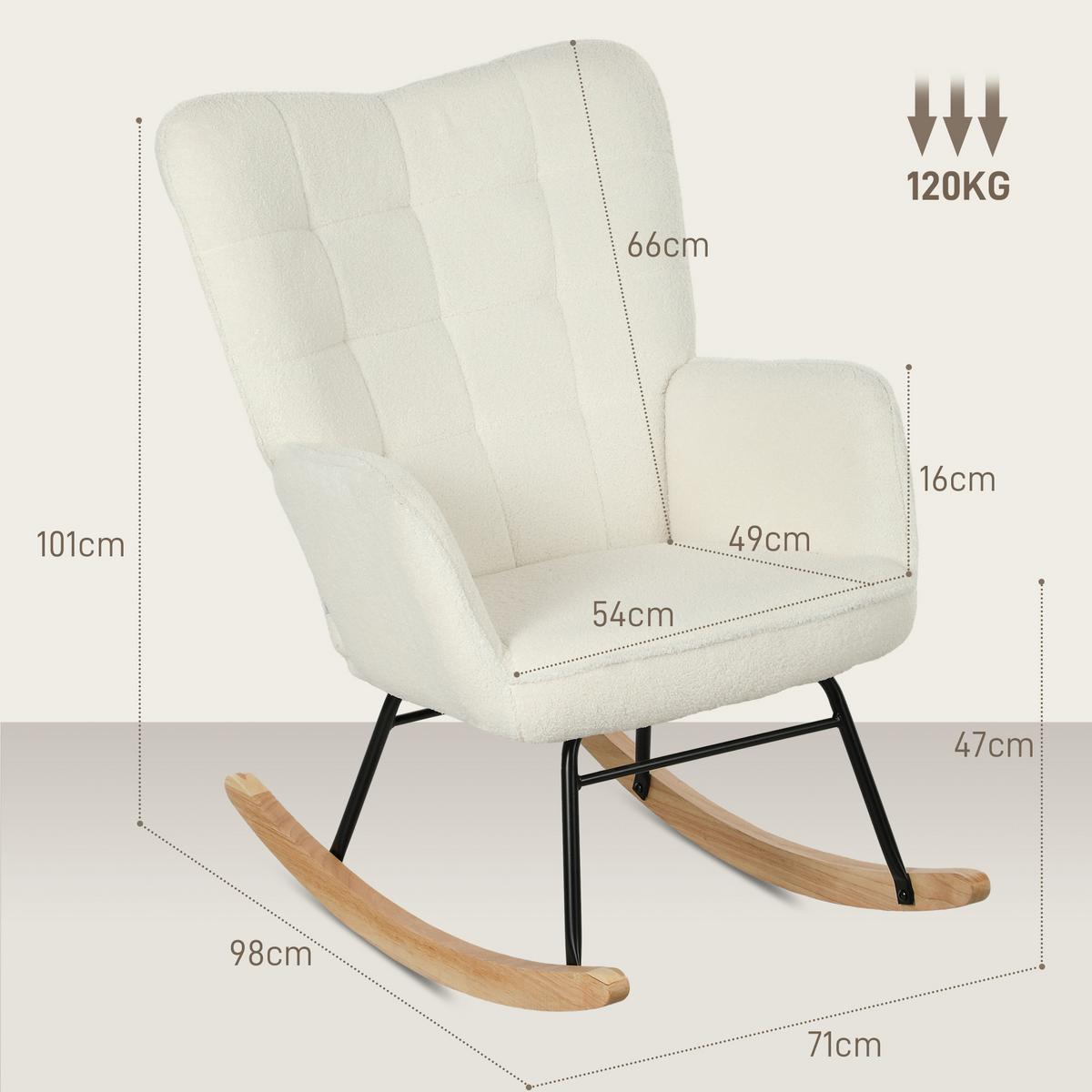 SCHAUKELSTUHL Sessel Relaxsessel bis 120 kg, Polyester, Weiß 98x71x101cm - Buchefarben/Weiß, Buchenholz/Textil (98/101/71cm) - HOMCOM
