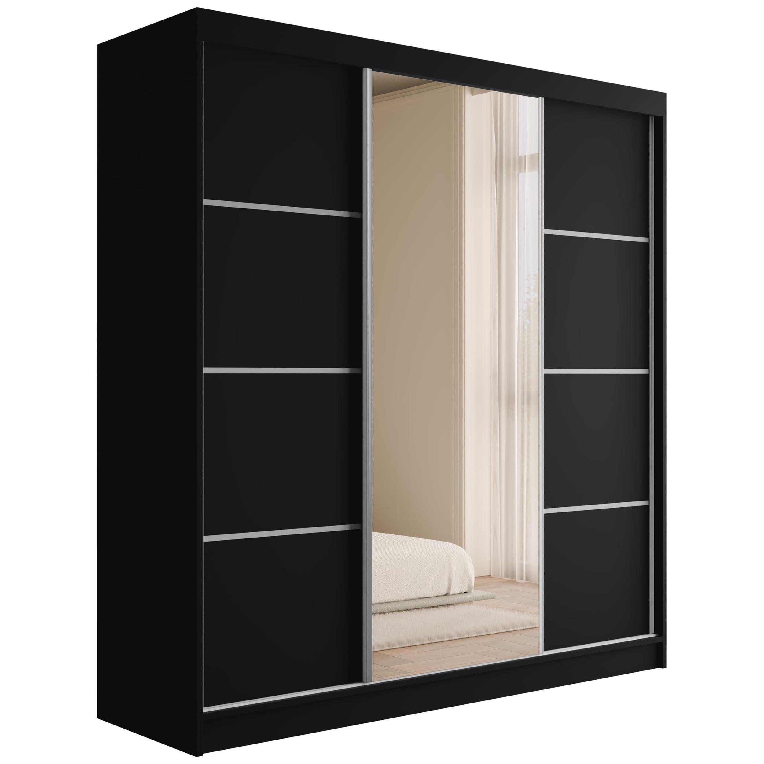KLEIDERSCHRANK mit Spiegel V2-LOFTIA 215x200 cm Schwarz - Schwarz, Holzwerkstoff (200/215/61cm) - ALTDECOR